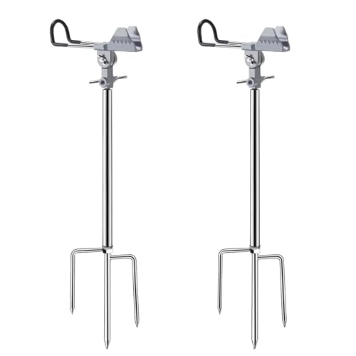 Fishing Pole Holder Upgraded 360° Adjustable Stainless Steel, Fishing Rod Holder for Ground, Heavy Duty Bank Fishing Outdoor Fishing Gear - color: 2P Silver
