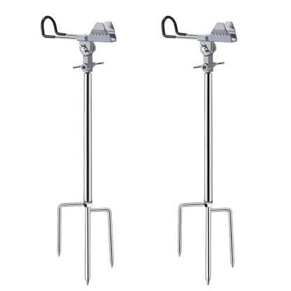 Fishing Pole Holder Upgraded 360° Adjustable Stainless Steel, Fishing Rod Holder for Ground, Heavy Duty Bank Fishing Outdoor Fishing Gear - color: 2P Silver