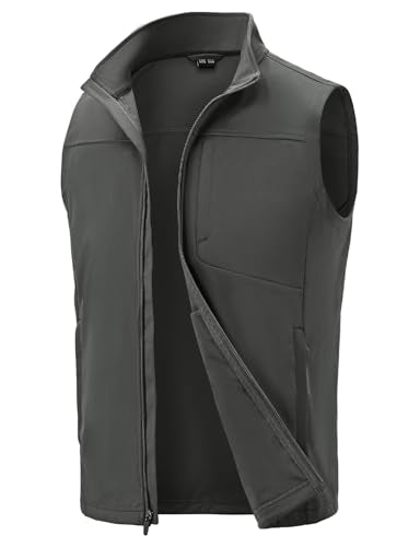 TBMPOY Men's Lightweight Softshell Vests Windproof Sleeveless Jackets Golf Outdoor Outerwear Summer Hiking Travel Cycling - color: Dark Grey, size: Medium