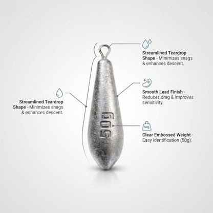 Teardrop Drop Shot Sinkers – Lead Fishing Weights & Sinkers for Bass, Catfish & Surf Fishing – Freshwater & Saltwater – 10 Sizes 1/2oz to 7oz, More Per Pack - style: 50g/2oz – 10pcs