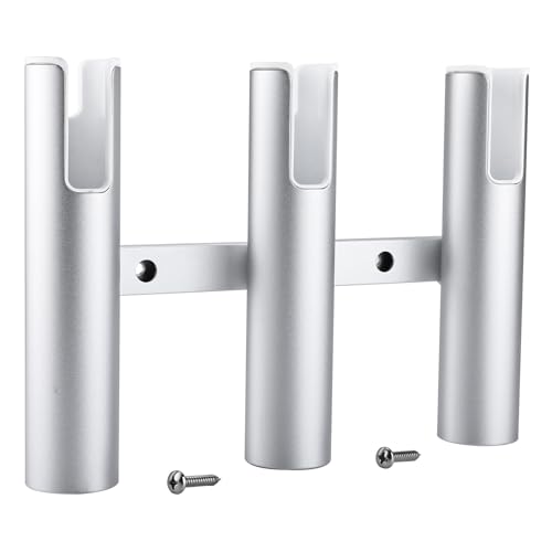 NovelBee 2pcs 3 Tube Fishing Rod Holders for Boat,Aluminium Rod Holders with Screws - color: Silver & White
