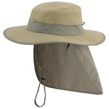 Connectyle Wide Brim Sun Hat for Men Women UPF 50+ Breathable Fishing Hat with Neck Flap Outdoor Hiking Safari Bucket Hats - color: Light Khaki Green