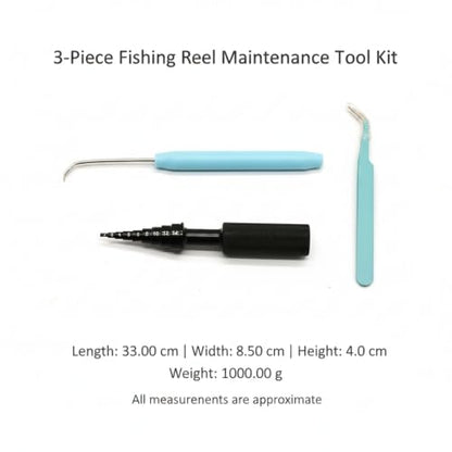 3-Piece Fishing Reel Maintenance Tool Kit - Metal Bearing Remover & Gear Service Set for Spinning and Baitcasting Reels - color: Black