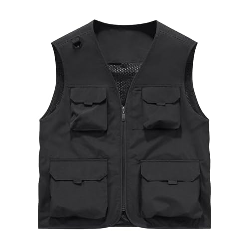 Men's Outdoor Fishing Vest Multi-Pocket Casual Lightweight Quick Dry Travel Photography Hiking Hunting Utility Vests - color: Black, size: Small