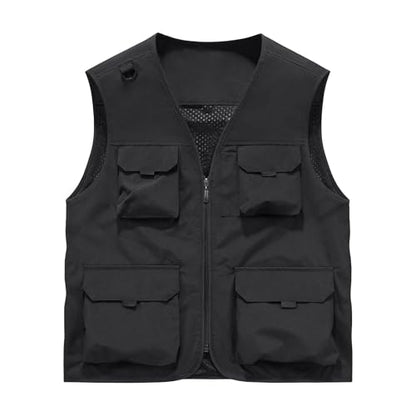 Men's Outdoor Fishing Vest Multi-Pocket Casual Lightweight Quick Dry Travel Photography Hiking Hunting Utility Vests - color: Black, size: Small
