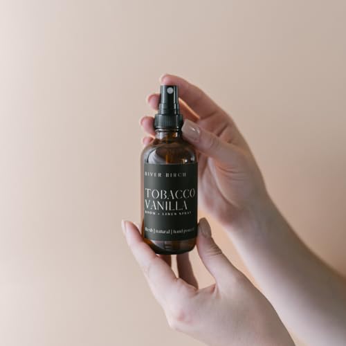 River Birch Luxury Linen and Room Spray - Tobacco Vanilla Home Signature Scent - Room Fragrance Spray - Fragrant Fresh Linen Air Freshener For Bedding - Handmade in Texas - 4 oz Glass Amber Bottle - color: Tobacco Vanilla
