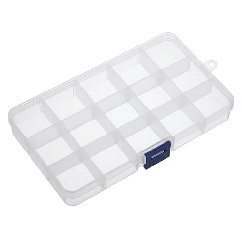 Fishing Tackle Box 15 Compartments Plastic Storage Tray With Removable Dividers, Blue Latch 17x10cm Clear Plastic Organizer Box For Storing Fishing Lures Hooks Jewelry Beads Small Hardware