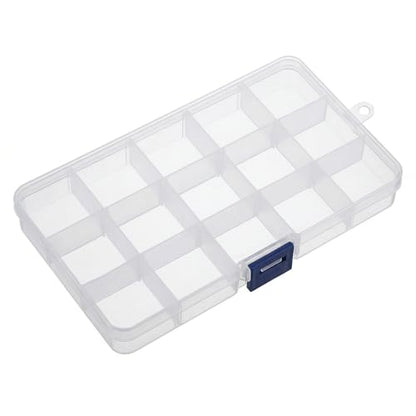 Fishing Tackle Box 15 Compartments Plastic Storage Tray With Removable Dividers, Blue Latch 17x10cm Clear Plastic Organizer Box For Storing Fishing Lures Hooks Jewelry Beads Small Hardware