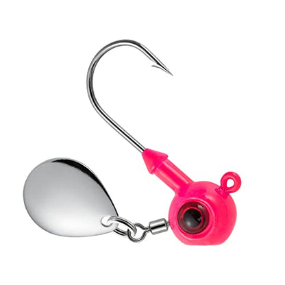 Dr.Fish 10 Pack Underspin Jigs Heads Freshwater Swimbait Ball Jig Bass Walleye Fishing Hooks Colorado Spinner Blade Flat Bottom Stand up - color: Pink, size: 1/4oz-Hook #1
