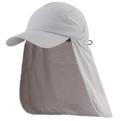 Connectyle Men's Sun Hat with Neck Flap Adjustable Breathable UPF 50+ Sun Protection Baseball Cap for Fishing Hiking Golfing - color: Light Grey