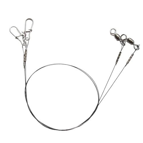 30cm 14kg Titanium Fishing Leader Line, Bite Proof Trace with Rotating Swivel Anti-Tangle Design, Low Friction Coating, Stainless Steel Pins for Predatory Fish, Pike Muskie Saltwater Freshwater