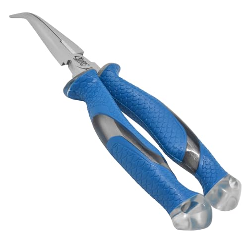 CUDA 8.5" Bent Needle Nose Pliers | Durable Steel Titanium Bonded Fishing Wire, Mono & Fluorocarbon Cutter with Non-slip Cuda Grips | For Saltwater & Freshwater Use - size: One Size