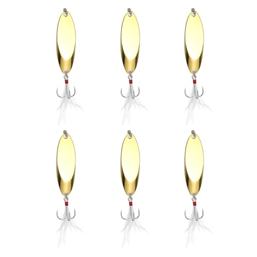 Fishing Spoons Lures Metal Saltwater Treble Trout Lures Jigging Spoon with Treble Hooks Spinner Baits for Freshwater - color: Gold, size: 18g / 3/5oz