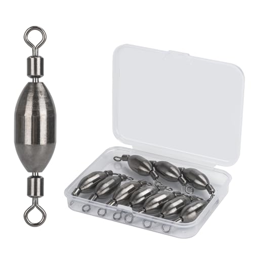 THKFISH Brass Fishing Sinker Swivel, 5 Size Trolling Sinkers Swivel Weights Quick Set Up Lead Fishing Sinker with Inner Swivel Rolling for Fishing Saltwater Freshwater,1/32-1/2 OZ - size: 1/2OZ-10PCS