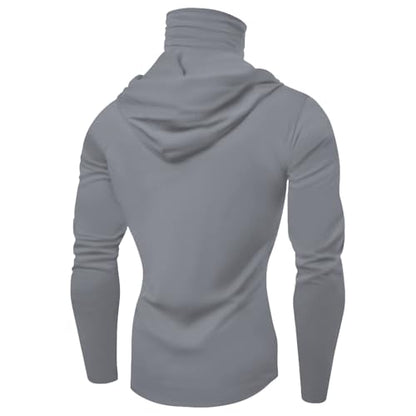 Men's UPF 50+ Sun Protection Hooded Shirt with Integrated Face Cover Long Sleeve Lightweight Rash Guard Shirts - color: C201- Gray, size: Large