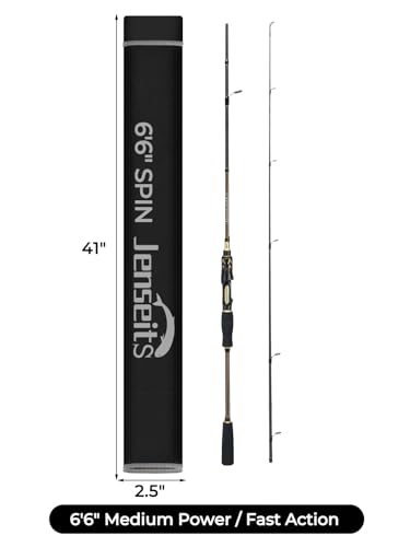 Jenseits Carbon Fiber Fishing Rod Series (6-12 Ft), Spinning & Casting Rods with Stainless Steel Ceramic Guides, Fast Action Fishing Pole for Bass, Trout, Walleye & Surf Fishing - size: 6'6"-Medium-Fast-Black, style: Spinning