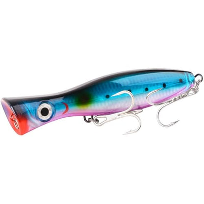 Popper Fishing Lure, JAZALIC 1 PCS Topwater Popper Lures 3D Eyes Fishing Accessories for Saltwater Surface Casting and Freshwater Gt Tuna Kingfish Large Predator Fish (6.3in, 2.82Oz) - color: Blue