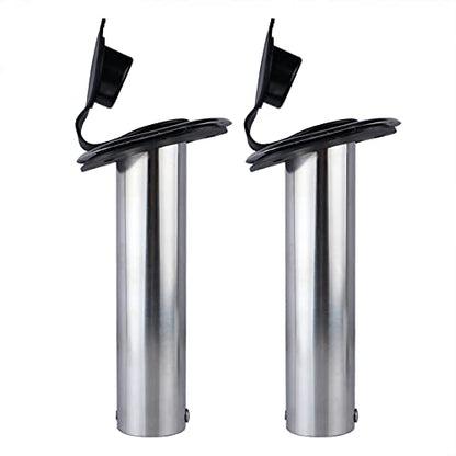 Hoffen 2Pcs Boat Stainless Steel Fishing Rod Holder Flush Mount 15/30/90 Degree with PVC Cap,Inner Tube and Gasket - style: 15 Degree