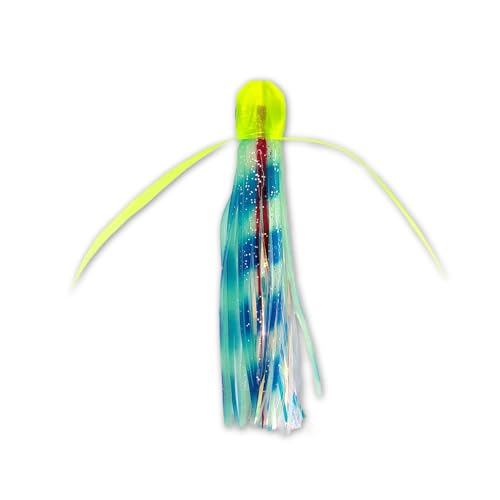 Saltwater Big Game Fishing Lure, for Offshore trolling (FlyBoy) - color: Lumo Glow Electric Yellow Red Stripe (Unrigged)