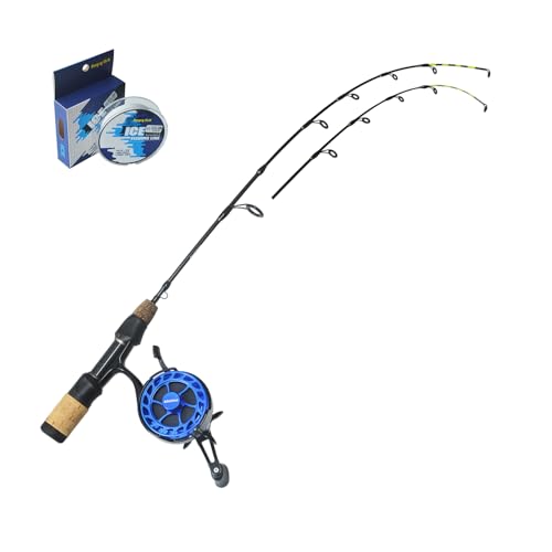 Alichino Ice Fishing Rod and Reel Combo Aluminum Inline Reel 26 Inch M/ML Rod Ice Jigs Set Box 8X PE Line Full Fishing Kit for Winter - color: Reel,Rod and PE Line Set