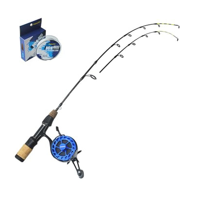 Alichino Ice Fishing Rod and Reel Combo Aluminum Inline Reel 26 Inch M/ML Rod Ice Jigs Set Box 8X PE Line Full Fishing Kit for Winter - color: Reel,Rod and PE Line Set
