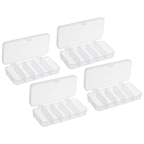 Fishing Tackle Box, 4 Pack 4.9 x 2.4 x 1 Inch Plastic 5-Grid Fish Lure Bait Hooks Accessory Storage Container, Clear