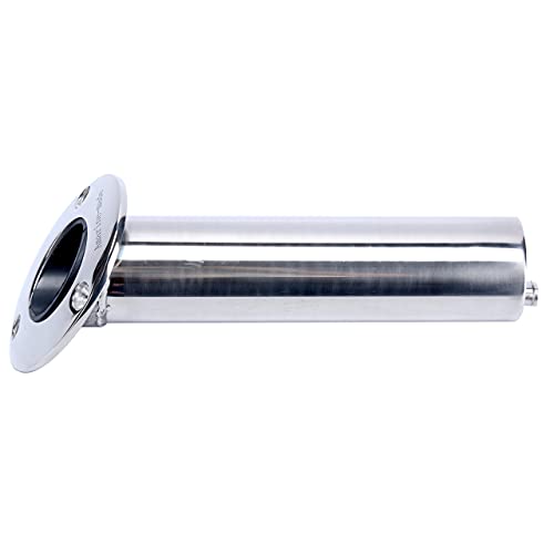 (Set of 2) Amarine-Made Heavy Duty Stainless Steel 316 Deluxe Rod Holders with Drain, Flush Mount Fishing Rod Pole Holders, 30 Degree | Polished Heavy Duty Stainless Steel, Directed Drain Prevents Boat Hull Water Damage, Long Service Life, Low Replacement