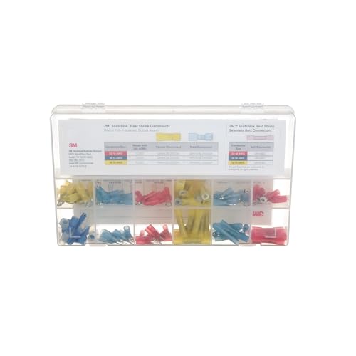 3M Scotchlok Heat Shrink Terminal Kit, SHSTK-1, 1 Kit of 120 Pieces | Selection of 12 Terminals; Refillable Kit is Compact, Portable and Durable - style: Heat shrink terminal kit