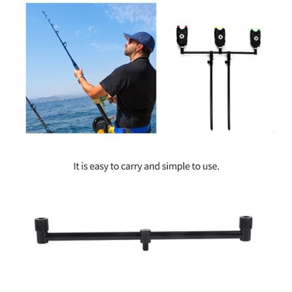 ‌2 Head Aluminum Alloy Fish Pole Buzz Bar – Fishing Rod Holder Crossbar Bracket for Bite Alarms & Bank Sticks, Adjustable Length (Black, 20/25/30cm, 50-58g)‌