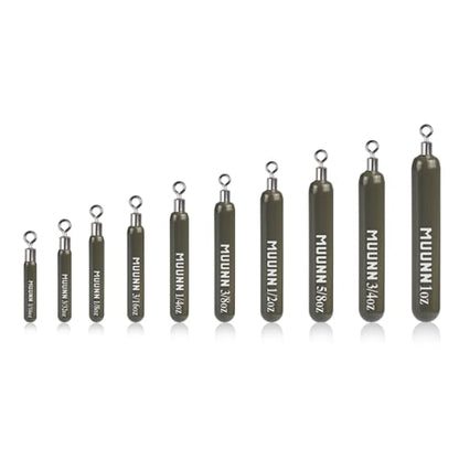 10 Pack Tungsten Skinny Drop Shot Weights, Pencil Sinkers with Round Eye for Free Rig & Finesse Bass Fishing, Drop Shot Rig Weights - color: Green Pumpkin, size: 1/2oz - 10 Pack