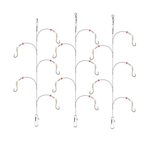 Fishing Hook with Leader,5 Hooks Fishing Rig-7 Strands Nylon Coated Fishing Leader with Swivle,Snap,Hooks - color: 5 hooks rig, size: 13#