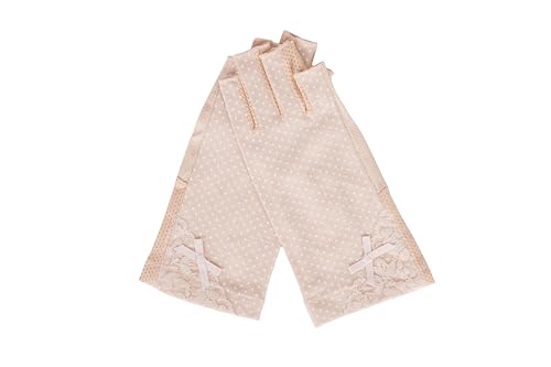 Women Pink Driving Ice-Silk Gloves Sun-UV-Protection Fingerless Gloves for Summer Hiking Cycling Running SPF Lace Glove