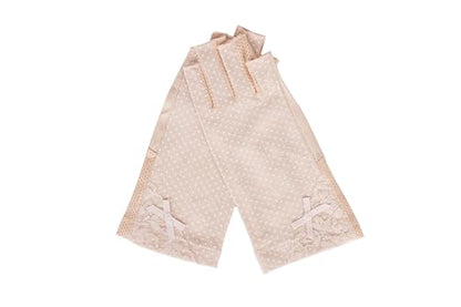 Women Pink Driving Ice-Silk Gloves Sun-UV-Protection Fingerless Gloves for Summer Hiking Cycling Running SPF Lace Glove