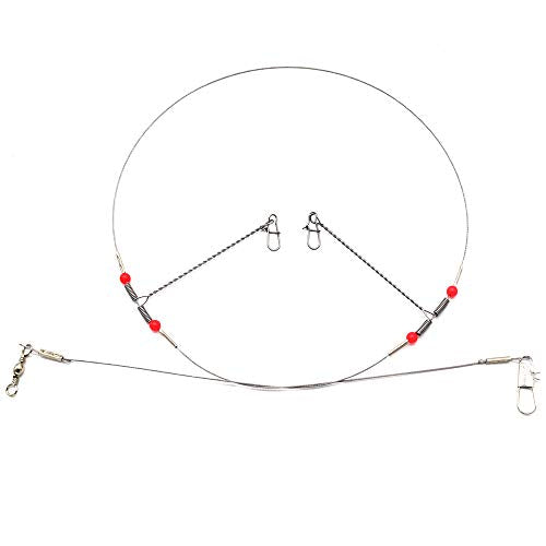 10Pcs Wire Trace Leader Rig Stainless Steel 2 Arm Fishing Rigs Tackle Lure Swivel Snaps Beads High-Strength Fishing Wire