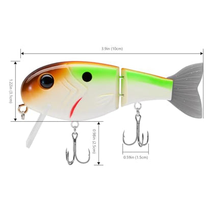 BASSROCK Topwater Fishing Lures for Bass Pike Salmon Floating Swimbait Jointed Crankbait Freshwater Saltwater 4.9in/1.76oz RK1001 - color: Brown/Green, size: 3.9in/1.04oz