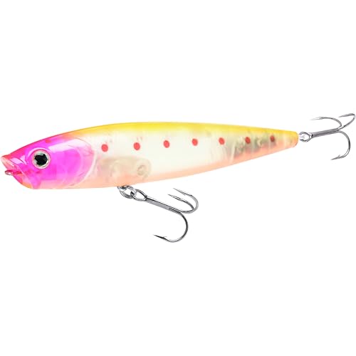 LUCKY CRAFT Gunfish 115NF Top Water Bass Fishing Lures, 4.5” Floating Lure with Cupped Mouth, Freshwater Trout and Bass Lures Fishing Gear, Accessories for Tackle Box - color: 391 Ghost Nishiki Pink Cheek OB