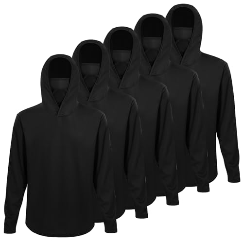 LeeHanTon Men UPF 50+ Sun Protection Hoodie Long Sleeve Shirts Dry-Fit UV Breathable Work Athletic Summer Pullover Sweatshirt - color: A-black-with Mask, size: Small