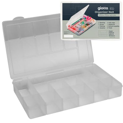Giotto Tackle Box Organizer with 13 Compartments – Clear Plastic Storage Box with Dividers for Fishing Lures 11.0 x 7.1 x 2.4 for Drawer Desk,Crafts Accessories Beads Screws Small Parts Organizer Case