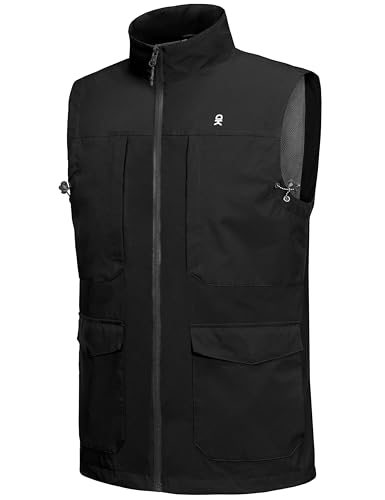 Little Donkey Andy Men's Lightweight Quick Dry Vest Windproof Sleeveless Jacket with 11 Pockets for Travel Fishing Hiking - color: Black, size: X-Large