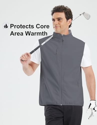 Men's Softshell Vest Fleece-Lined Windproof Sleeveless Jacket for Travel Hiking Fishing Running Golf - color: Grey, size: X-Large