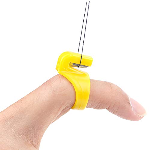 15 Pieces Finger Knife Ring Plastic Quilting Thread Cutter Thimble Sewing Accessories Handcraft DIY Tool with Blade for Cutting Yarn, Fishing Line, Weaving, Mixed Color