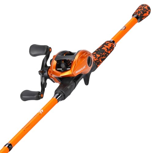 Sougayilang Baitcaster Combo – IM7 Graphite M/MH 2-Piece Travel Rod, 6.3:1 High-Speed Reel,18LB Drag for Bass, Catfish, Trout, Panfish - size: Orange-Right handle-7'00''-Medium Heavy