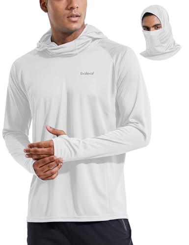 baleaf Men's Sun Protection Hoodie Shirt UPF 50+ Long Sleeve UV SPF T-Shirts with Mask Rash Guard Fishing Lightweight - color: 03-white, size: Small