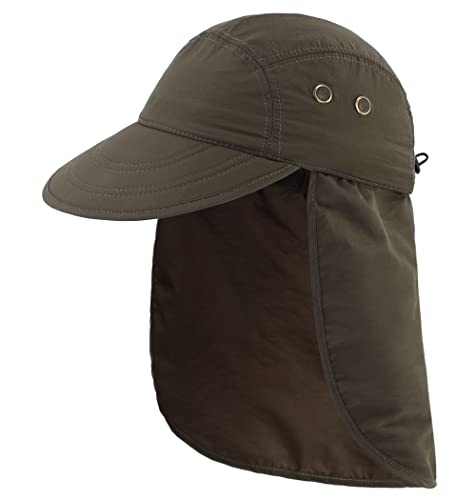 Connectyle Mens Foldable UV Protection Sun Hat with Removable Neck Flap Outdoor Adventure Sun Cap for Fishing Hiking Safari - color: Army Green