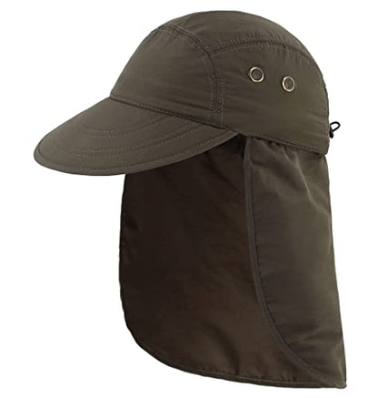 Connectyle Mens Foldable UV Protection Sun Hat with Removable Neck Flap Outdoor Adventure Sun Cap for Fishing Hiking Safari - color: Army Green