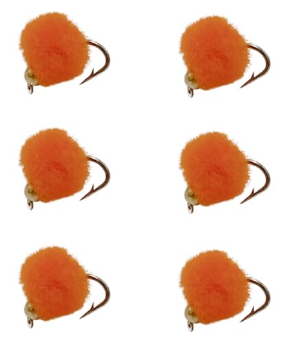 Bead Head Trout & Salmon Eggs, 12 Fly Fishing Lures in Size 12 - Streamer & Steelhead Flies - color: Orange (6pc)