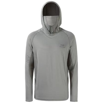 BASSDASH UPF 50+ Men’s Long Sleeve Fishing Shirt with Mask UV Neck Gaiter Hoodie - color: Ash Grey, size: X-Large
