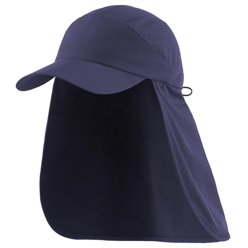 Connectyle Men's Sun Hat with Neck Flap Adjustable Breathable UPF 50+ Sun Protection Baseball Cap for Fishing Hiking Golfing - color: Navy Blue