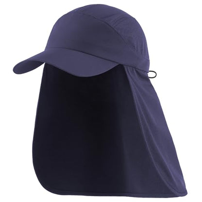 Connectyle Men's Sun Hat with Neck Flap Adjustable Breathable UPF 50+ Sun Protection Baseball Cap for Fishing Hiking Golfing - color: Navy Blue