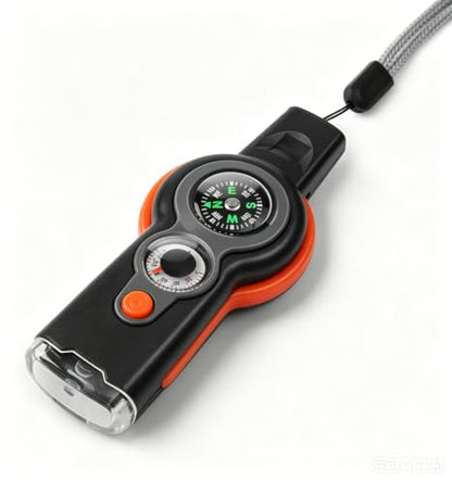 Emergency Survival Function Whistle, Outdoor Multifunctional Tool Safety Whistle with Lanyard, Ideal for Kayaking, Boating, Hiking, Camping, Climbing, Hunting, Fishing, Rescue Signaling - color: orange&black1pcs